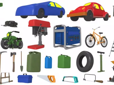 Cartoon work props pack vol 1 garage accessories 3D model