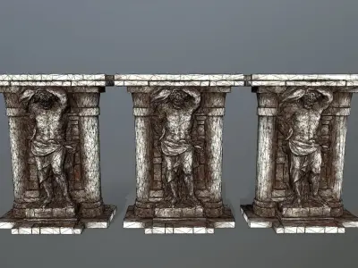 statue 2 stone column Low-poly 3D model