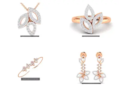 Leaf Ring Earrings Pendant Bracelet 3dm stl renders details 3D Model Pack