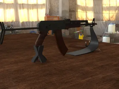 Russian AKMS Assault Rifle - Iconic 3D Model Low-poly 3D model