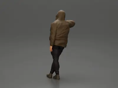 man leaning against the car wearing an open jacket with hood 3D print model