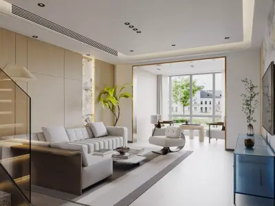 Modern luxury living room and dining room interior 398 3D model