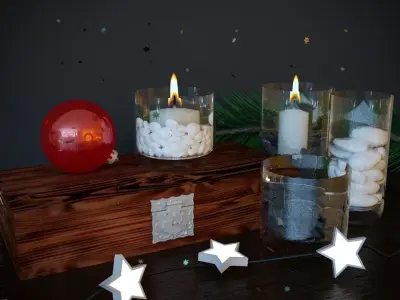 Christmas decoration with a chest and candles 3D model