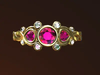 Twisted multi -stone ring 3D print model