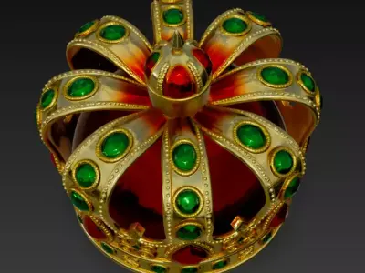 Golden Crown with Emerald Gems 3D model