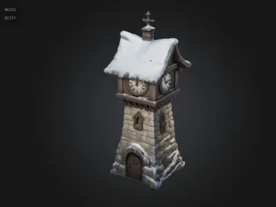 Stylized Snowy Clock Tower Winter Fantasy Asset 3D model