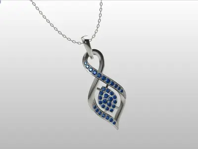 Pendant in curve shape with round gemstones 3D print model