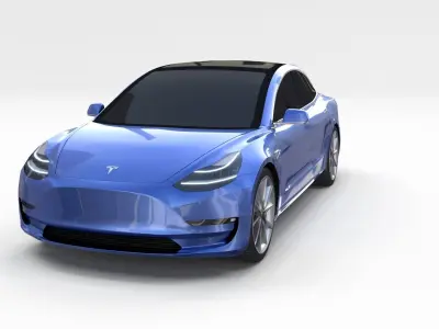 Tesla Model 3 with Chassis Blue 3D model