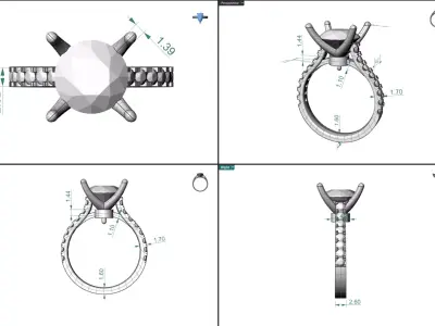 3ct round RBC diamond ring with small diamonds engagement ring 3D print model