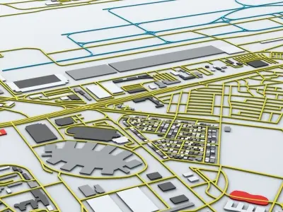 Seoul Gimpo GMP Airport Roads Buildings and Public Transport 3D model