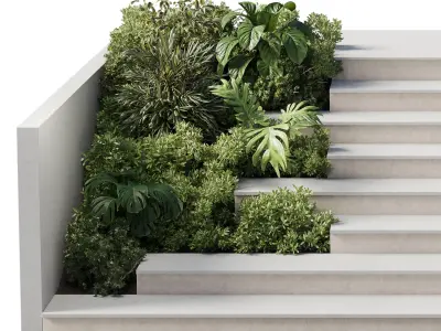 Entrance and exit stairs with furniture and garden 158 Low-poly 3D model