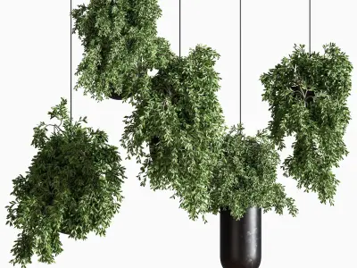 IndoorPlantsHangingPotMetalVase01 five pendant lights hanging... 3D model