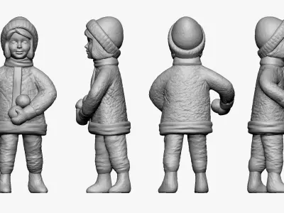 001357 girl in red winter hat snowballs in hands 3D model