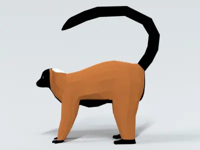 Low Poly Cartoon Red Ruffed Lemur Low-poly 3D model