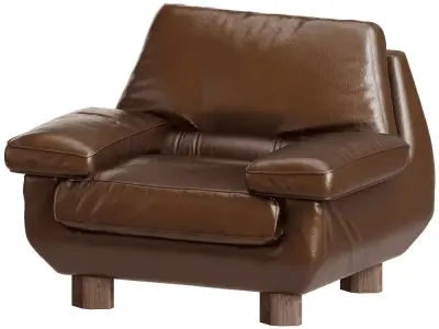 Mid Century Brown Leather Armchair  Low-poly 3D model