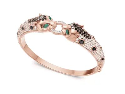 Panther Head Bracelet  With Dual Panther Black White Diamonds 3D print model