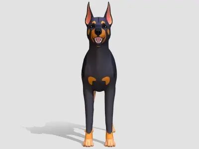 Cartoon Dog  - Doberman Low-poly 3D model