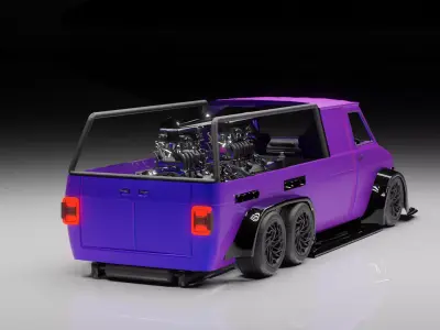 Custom 6x6  Van with Twin V8 Engines  Blender Vehicle Model 3D model