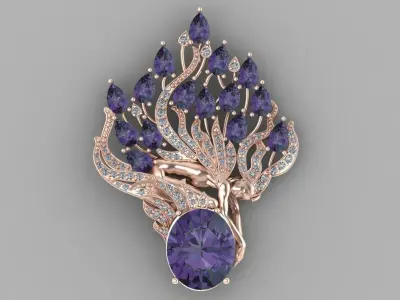 woman pendant  with gem 3D print model