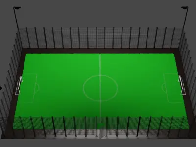 Mini football field with artificial grass 3D model