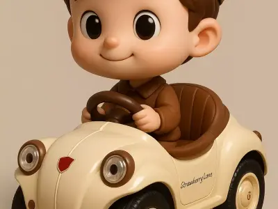 Cute Boy Driving Retro Toy Car 3D print model