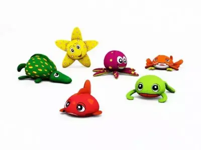 Kids Assorted Sea Animal Plushes 3D model