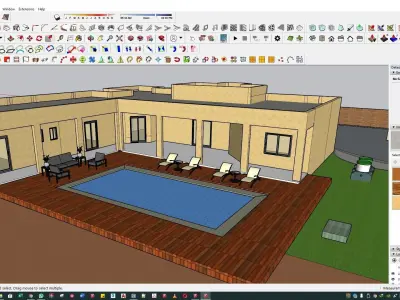 luxury water pool  landscape design of a village house 3D model