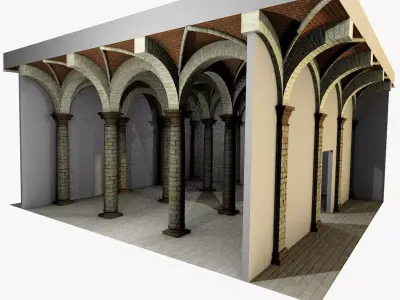 Vaulting 3-2  Romanic  500cm spaced  thin arches and thick curbs Low-poly 3D model