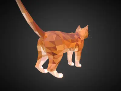 Cat Ginger  Animal Low Polygon Art Farm Animal Low-poly 3D model