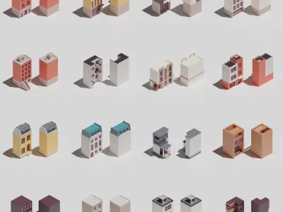 One-sided buildings 1 Low-poly 3D model