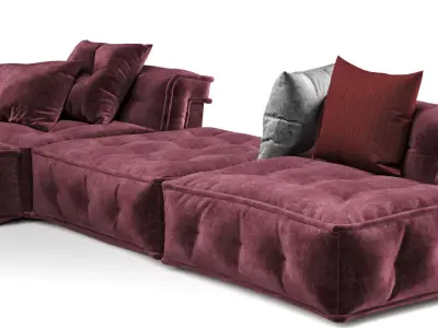 Sofa maroon sectional with pillows 3D model