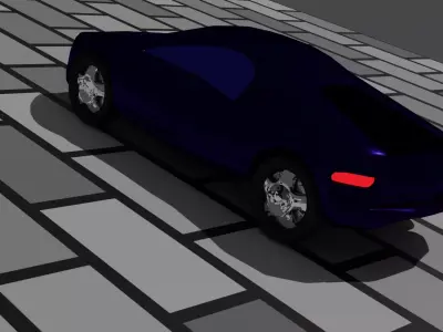 Lowpoly car 3D model on brick road Low-poly 3D model