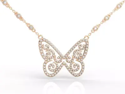 Sparkling Pave Diamond Butterfly Pendant 3D print model