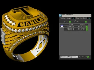 Custom Gold Ring   MANILA T Initial Design with Diamond 3D print model