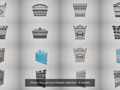 Ornate Wrought Iron Fences Collection 3D Model Pack