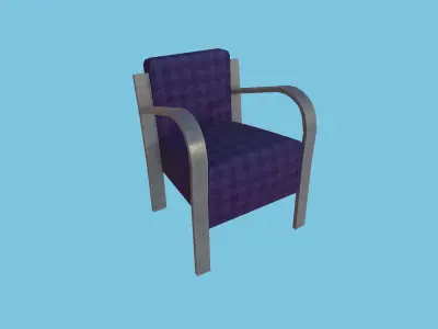 Blue Plaid Armchair - Furniture Interior Design Low-poly 3D model