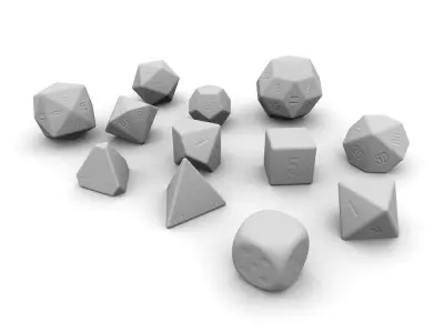 Polyhedral Dice Set - Black Low-poly 3D model