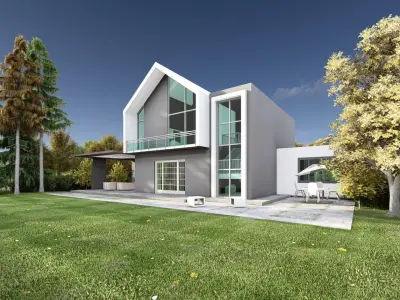 Small family 3D modern House plan Low-poly 3D model