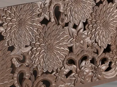 console02 wooden sideboard with floral carvings 3D model