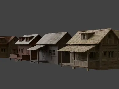 Modular Cabin House 3D Asset Pack for Games and Archviz Low-poly 3D model