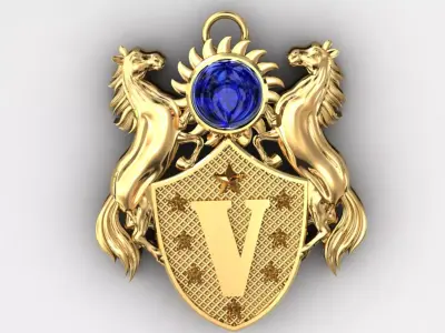 Necklace v shield medallion with sapphire 3D print model