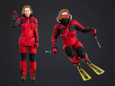 Female Skier Rigged Low-poly 3D model