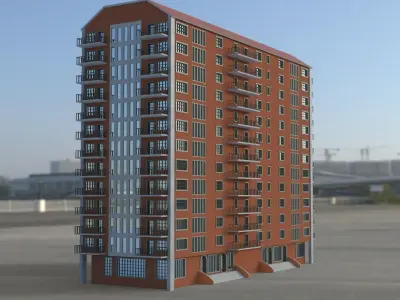 Building 3D model apartment in middle of field Low-poly 3D model
