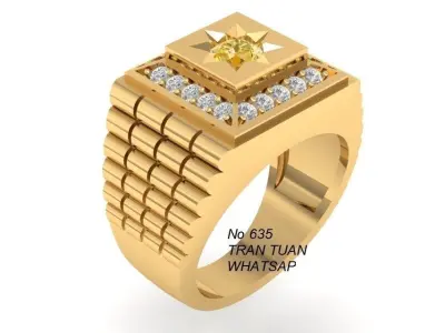 Square Signet Gemstone Ring for Men 339 3D print model