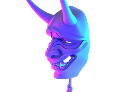  Japanese neon Cyberpunk Yokai Purple Nipponese mask toy 3D print model