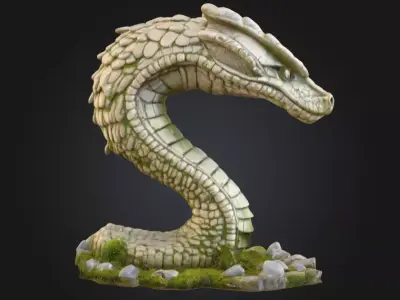 Ancient Serpent Guardian Statue Low-poly 3D model