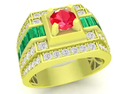 Luxury Square Gemstone Mens Ring 3942 3D print model