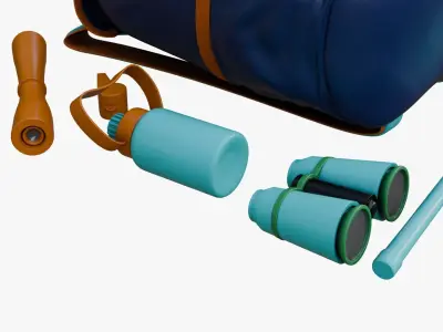 Backpack Adventure set Low-poly 3D model