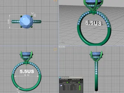 9mm Stone Engagement ring French pave setting  3D print model