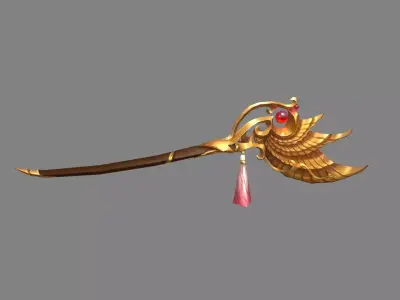 Gold hairpin - head decoration Low-poly 3D model